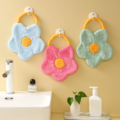 Hand towels hanging coral velvet creative flower cartoon adult kitchen bathroom hand towels wholesale