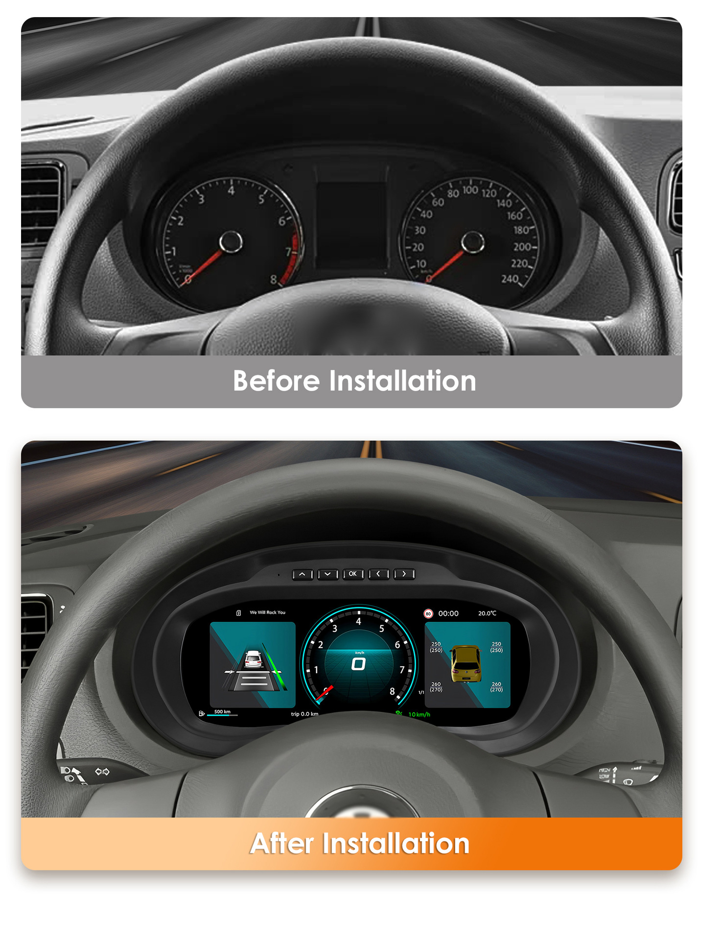 Suitable for Volkswagen 12-18 POLO and 11-16 Amarok, LCD instrument panel modification assembly, plug and play