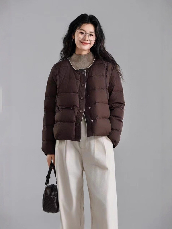 轻薄短款简约羽绒服女2025冬季新款时尚圆领宽松白鸭绒保暖外套潮|undefined
