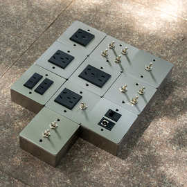 拨动开关极简银色不锈钢拉丝面板86型酒店家用金属开关民宿插座