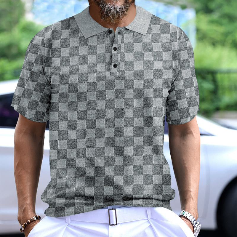 Cross-border nuevo hombre de verano camiseta de manga corta casual de moda polo camiseta de manga corta de hombre Jacquard camiseta cuadrada pequeña