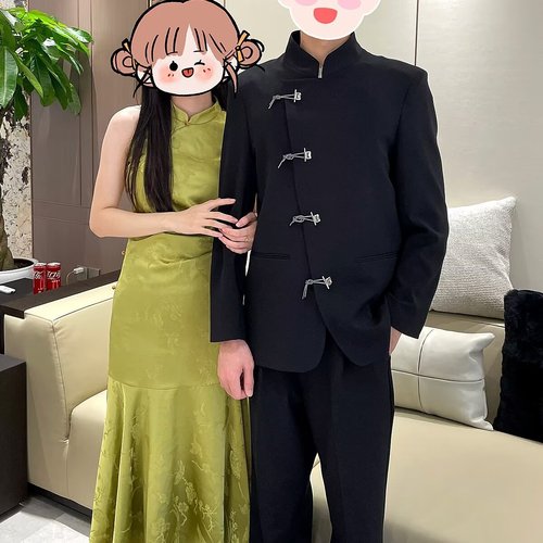 Modern Chinese style national wind Zhongshan suit with emerald bamboo airplane buttons, stand-up collar men's wedding suit Tang suit suit fashion