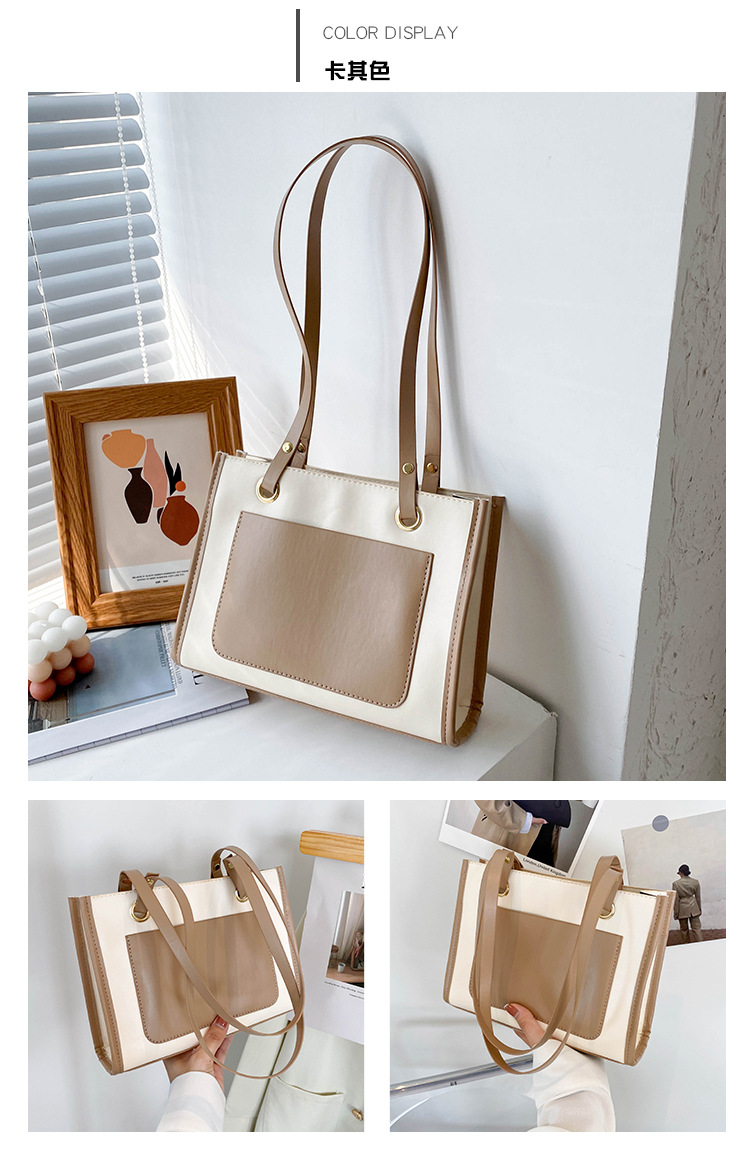 Korean Style Stitching Color Commuter Portable Single Shoulder Large Capacity Tote Bag display picture 7