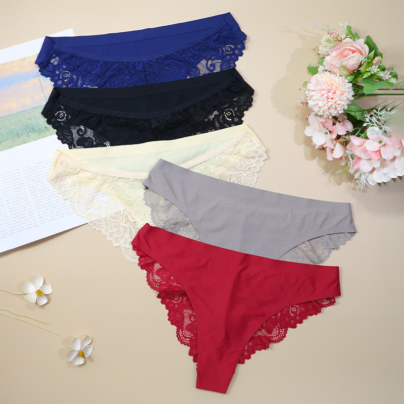 Foreign Trade Women's Sexy G-string Lace Ice Silk Underwear Cotton Crotch Sexy Low Waist Women's Brazilian Pants in stock