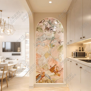 Handmade Enamel French Cream Art Glass Living Room Screen Partition Entrance Entrance Bedroom Sheltering Decoration