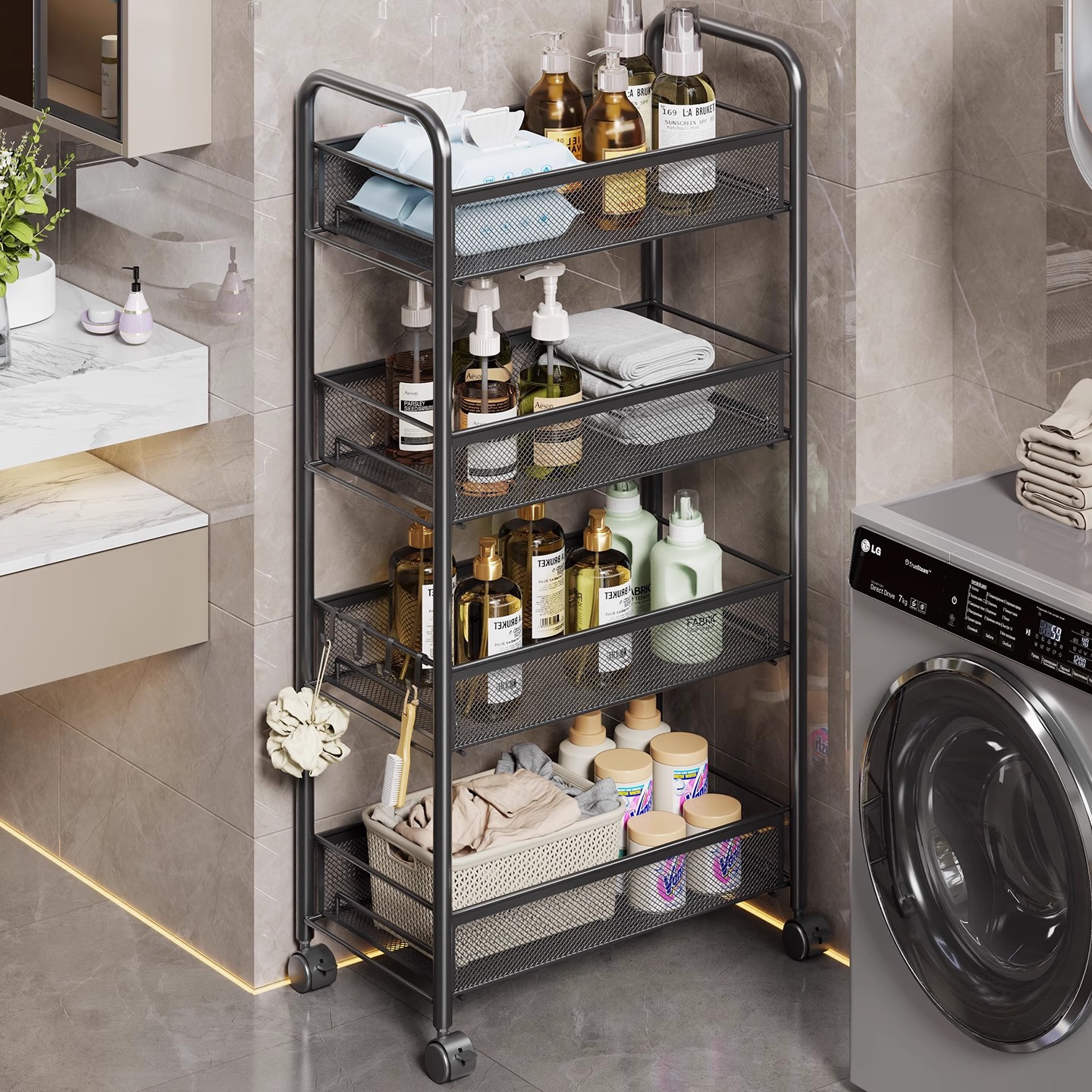 Bathroom Storage Rack Bathroom Toilet Floor-Standing Multi-Layer Sandwich Storage Laundry Detergent Storage Rack Next to the Washing Machine