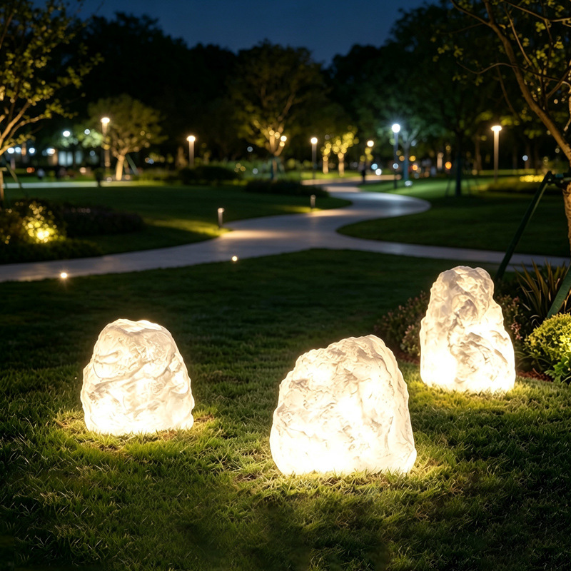Luminous stone lamp for outdoor villa garden, lawn lamp, resin fiberglass decorative stone solar garden lamp