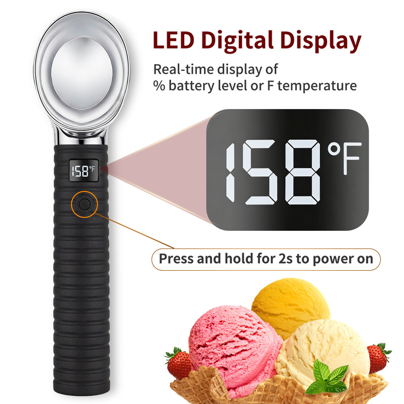 Digital Display Heated Ice Cream Spoon, Cross-Border Hot-Selling Electric Heating Ice Cream Spoon, Automatic Ice Cream Scooper, Stainless Steel