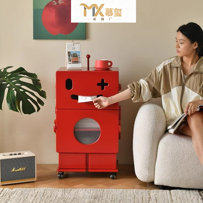 Simple Creative Art Robot Mobile Side Cabinet Living Room Sofa Glossy Skin-Feel Bedside Table Storage Storage Decorative Cabinet