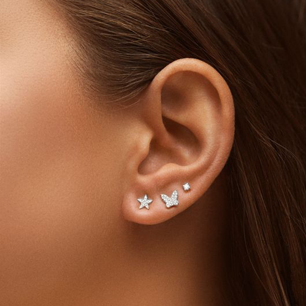 3g Weight Ear Studs Classification 1 Set Quantity Daily Occasion 925 Sterling Silver Material Star, Butterfly Pattern Women's Gender Plating Design Simple Style Style 1 Set 925 Sterling Silver Star Butterfly Ear Studs 101