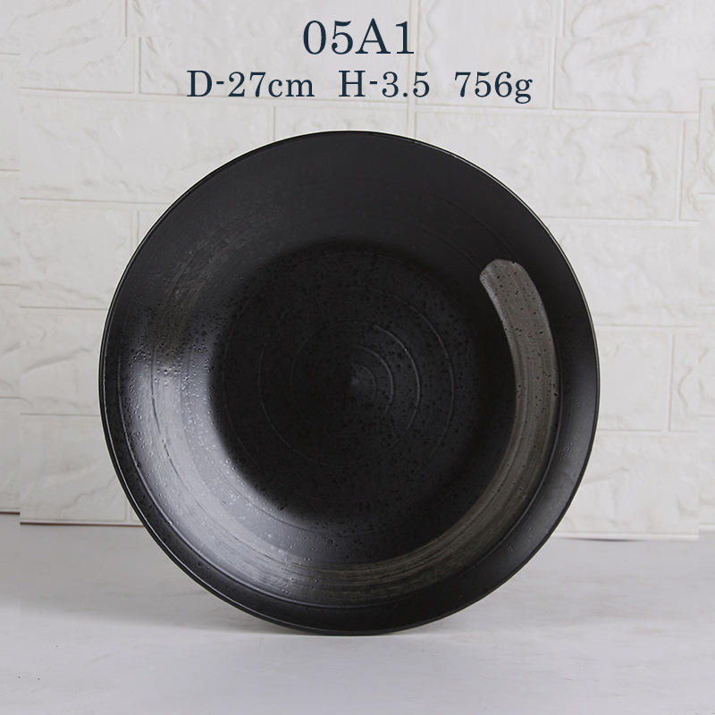 Plato de cerámica negra japonesa redonda retro platos de platos
