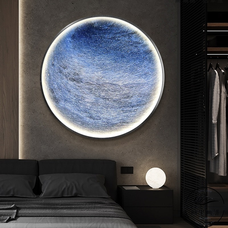 Pintura decorativa circular de luna, pasillo luminoso, dormitorio principal, pared de fondo, sala de estar, iluminación LED, cabeza de cama, pintura de pared