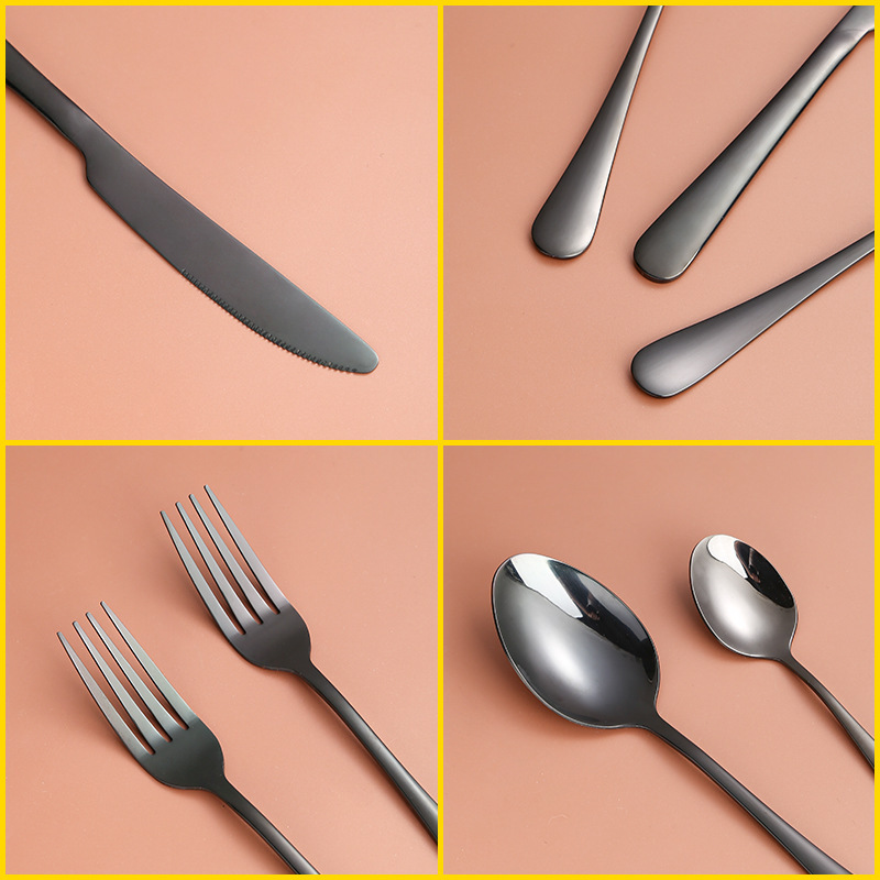 アマゾンクロスボーダー1010ステンレス食器セットチタンメッキマット黒洋食ステーキナイフフォークスプーン5セット|undefined