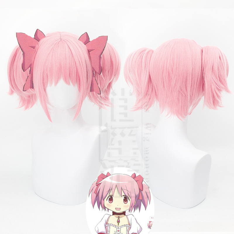 Xiaoyaoyou Magic Girl Madoka Cos Wig Deer Eye Round Fragrant Square Yimeng Pink Short Double Ponytail