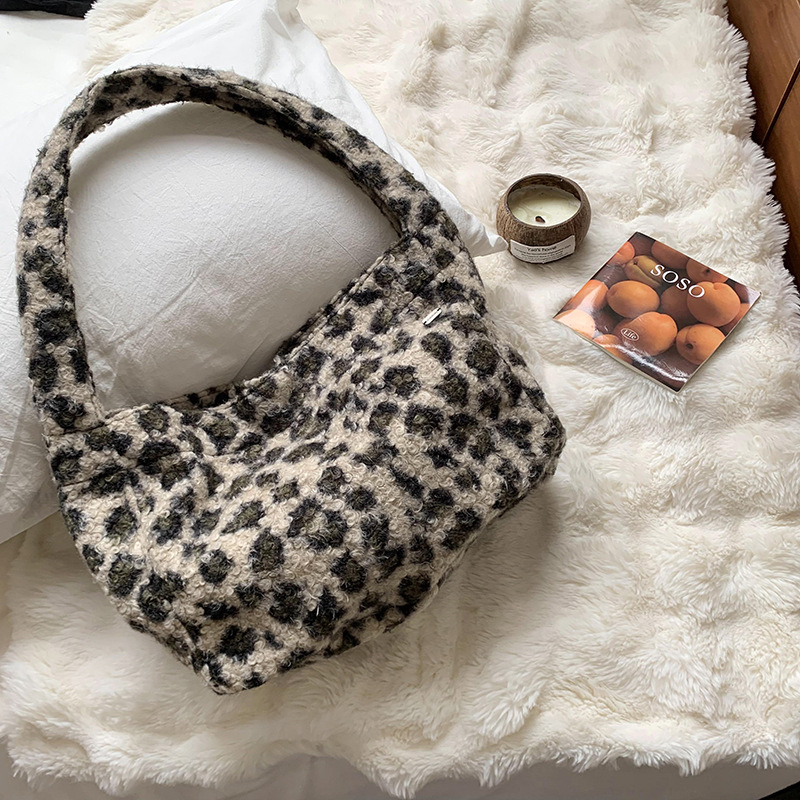 Dongdaemun, Corea del Sur, nueva moda, imitación de cordero, lana de felpa, bolso de hombro de gran capacidad, estampado de leopardo, bolso de muñeca