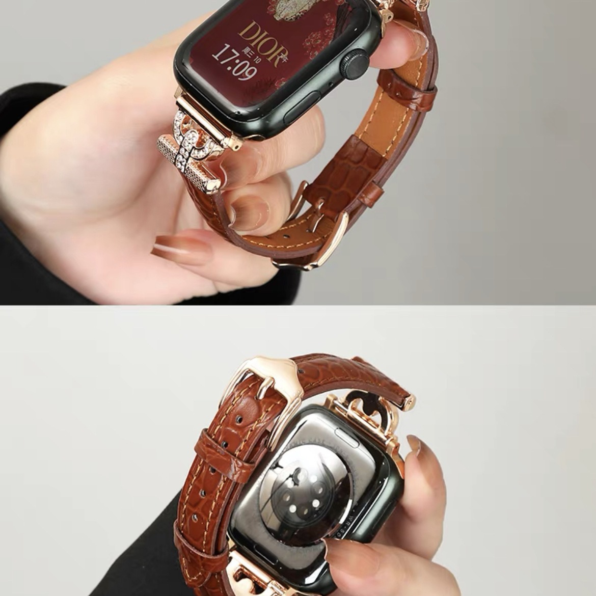 鱷魚紋D蘋果手錶帶適用applewatchs9新款iwatch678se智能通用
