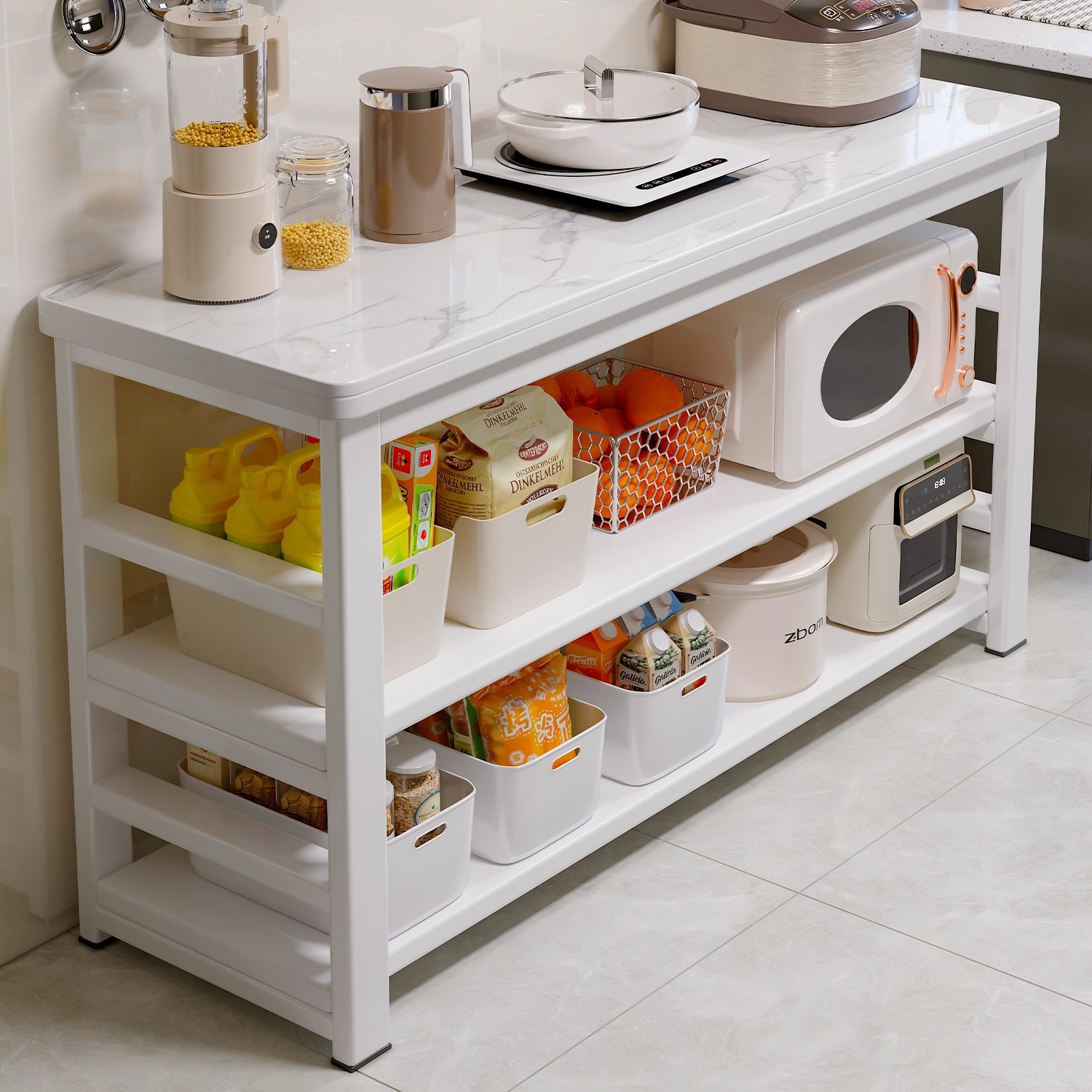 Estante de cocina multifuncional de piso integral mesa multicapa de mesa de corte de verduras estante de mesa de trabajo cajón de almacenamiento de utensilios