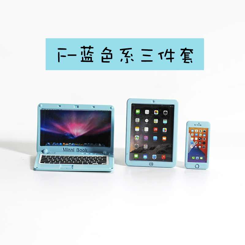 Accesorios de casa de muñecas miniatura portátil plegable simulación mini computadora tableta teléfono modelo de tres piezas N122
