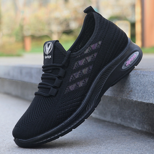 Cross-border foreign trade fly-knitted women's casual sports shoes fashionable versatile lace-up shoes soft bottom breathable polyurethane mother's shoes
