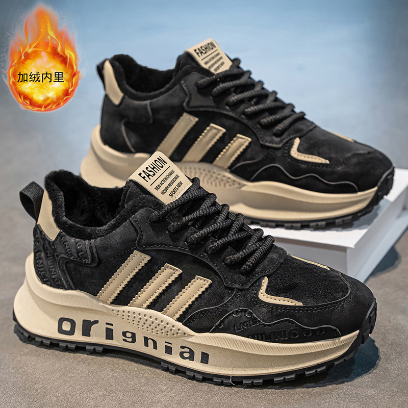 Zapatos de hombre otoño y invierno 2025 nuevos zapatos de algodón caliente de terciopelo, zapatos de suela gruesa, zapatos deportivos casuales, zapatos de moda de papá