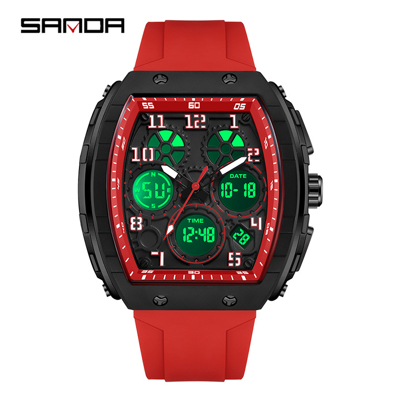 Sanda reloj electrónico reloj deportivo multifuncional en forma de barril de vino reloj despertador de fiesta estudiantil reloj impermeable 6235