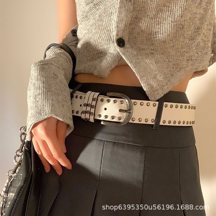 American Hip-Hop Belt for Women, Wide Belt, Y2K Belt, Punk Style, Black Rivets, Versatile Ins Casual Pants Belt American Hip-Hop Belt for Women, Wide Belt, Y2K Belt, Punk Style, Black Rivets, Versatile Ins Casual Pants Belt