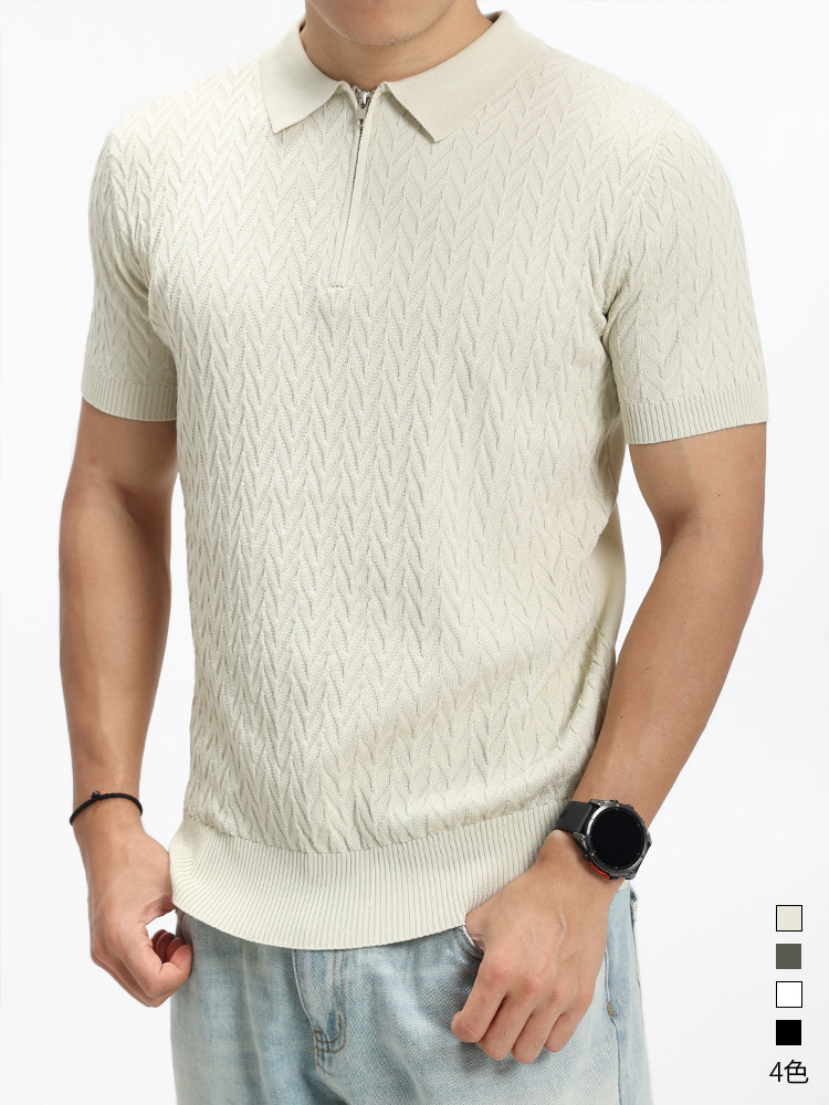 Verano texturizado hombre jersey polo de manga corta collar europeo y americano de negocios casual camiseta universal chaqueta de hombre