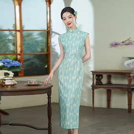 新中式旗袍2026新款少女旗袍日常可穿气质素雅国风礼服绿色连衣裙