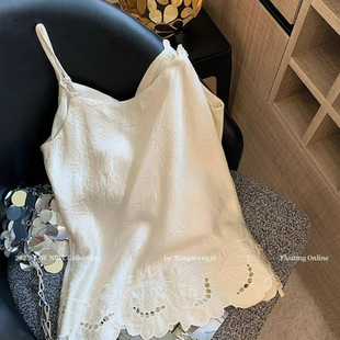 New Chinese Style Acetate Pleated Hollow Lace V-Neck Suspender Women's 2025 Summer New Style Slim Vest