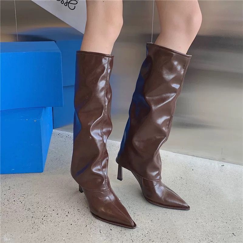 High boots, design trousers made of patent leather stiletto heels, suitable for spring and autumn