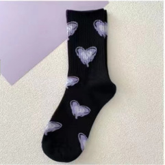 Calcetines finos hasta la pantorrilla para mujer, estilo coreano, modernos y versátiles, con diseño de corazón morado, para conjuntos de vestir, para otoño e invierno.