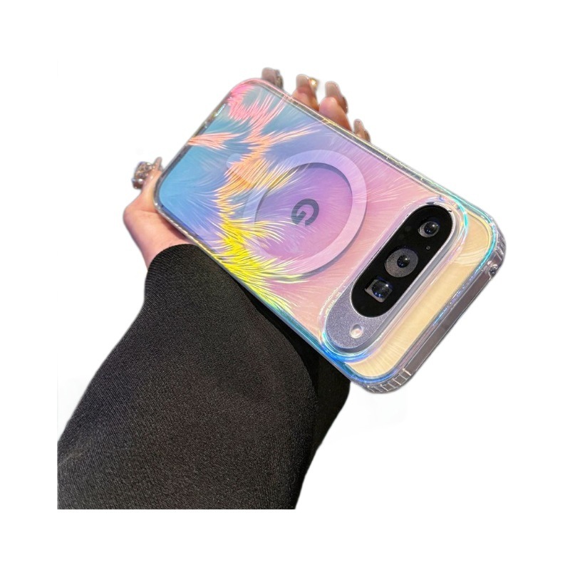 国境を越えて適用される Google Pixel10 携帯電話ケース グラデーション磁気ケース Google 9pro カラフルな羽の糸 10pro|undefined