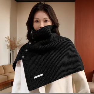 Split button turtleneck shawl women's autumn and winter all-match warm cold-proof decorative knitted wool scarf