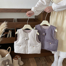 点兮冬季新款婴幼儿纯色手塞棉马甲宝宝韩版洋气百搭卡通背心外套