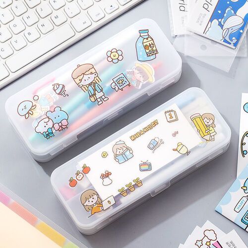 Double-layer pp simple ins high-looking frosted double-layer pen box stationery multi-functional pen box student large capacity wholesale