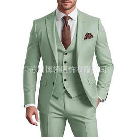 新款男士 3 件套西服男式修身婚礼服男士两扣外套单排扣背心裤新