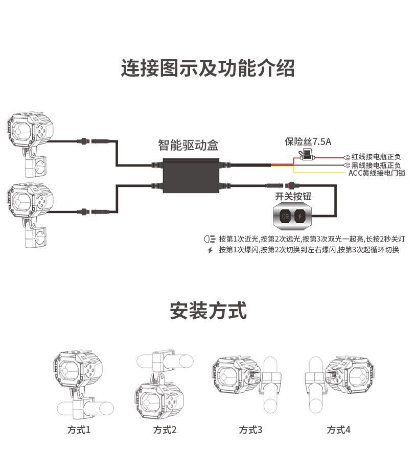 MT50 motorcycle LED laser spotlight, high-brightness electric vehicle bulb, matrix high-low beam headlight, strobe bulb