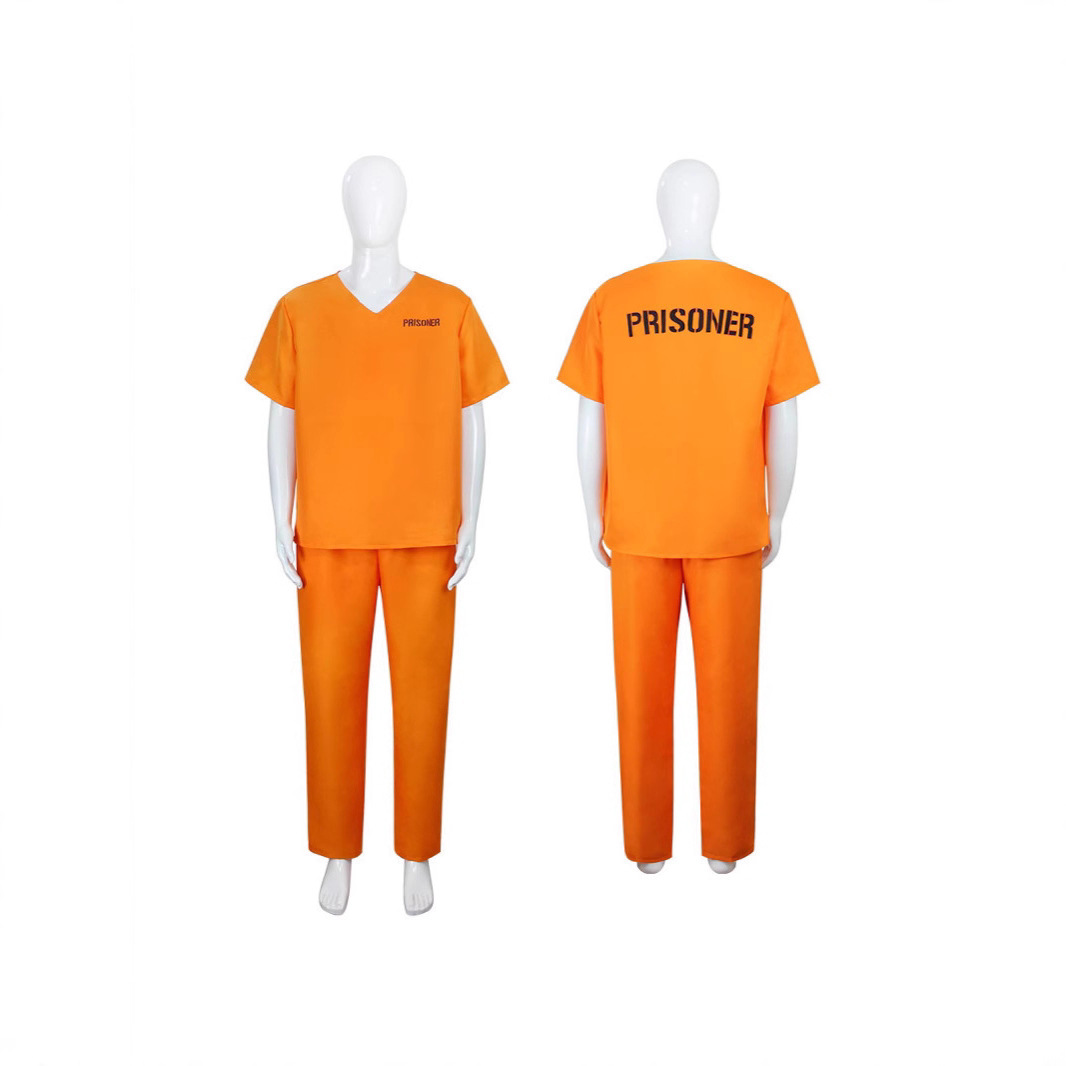Halloween Costume Prisoner Cosplay Suit Orange Prison Uniform Suit Prisoner Costume Adult Male Kids