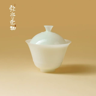 弥言璞玉冰种玉瓷二才盖碗手工陶瓷薄胎泡茶碗茶杯功夫茶具茶艺碗