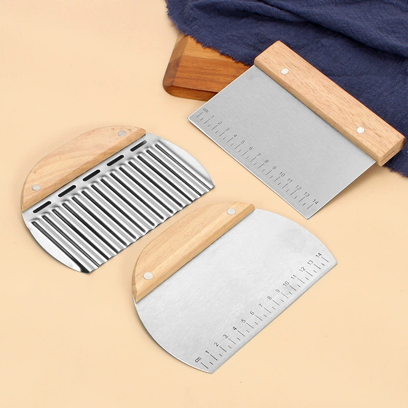 Нержавеющая сталь дубовая ручка Мука Резак со шкалой рисовые рулетики скребок выпечки скребок гофрированный картофеля резки