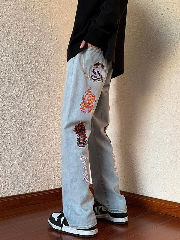 American Style High Street Retro Style Personalized Vibe Jeans Men's Ins Trendy Loose All-match Casual Straight Long Pants