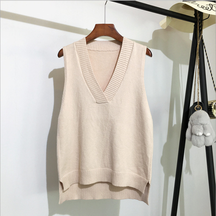 Knitted Vest for Women, V-Neck, Solid Color, Sleeveless, 2026 Spring and Autumn New Style, Simple Pullover Sweater Vest, V-Neck Top