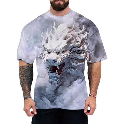 2025 New Animal Pattern 3D Digital Printing European and American Adult Men's T-Shirt Cross-Border Un Hooded Short-Sleeve Top