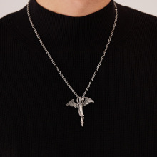 韩版复古国龙吊坠男饰品个性街头嘻哈学生潮剑钛钢项链首饰