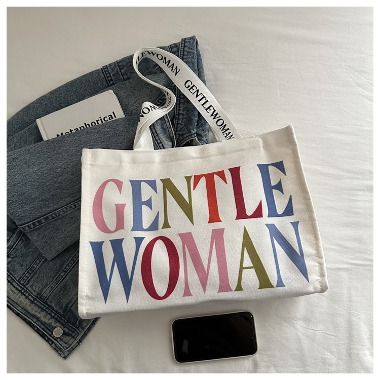 Large-capacity letter canvas bag 2025 new style ins printed versatile shoulder bag for commuting and portable ladies' tote bag undefined