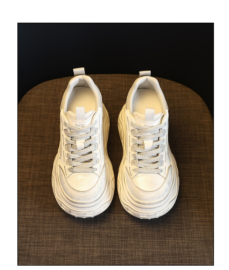 Giày thể thao nữ đế dày tăng chiều cao sneaker trắng cổ thấp — Xám trắng chi tiết 16