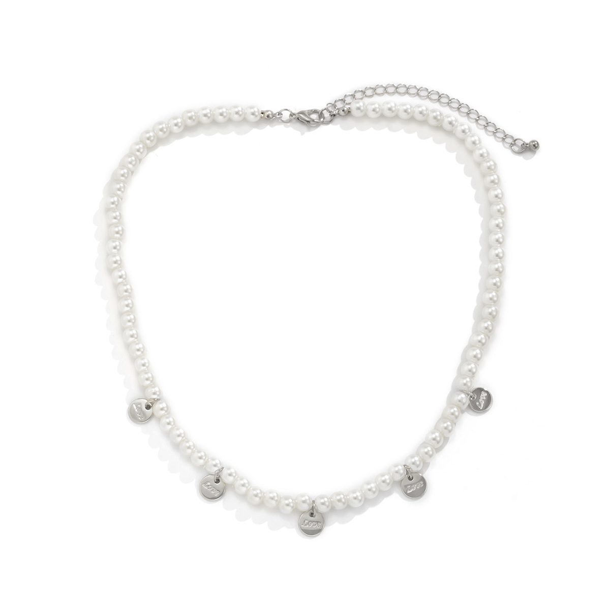 Collier de perles artificielles, chaîne de clavicule de niche féminine, collier pendentif à paillettes lettre minimaliste_voghion.com