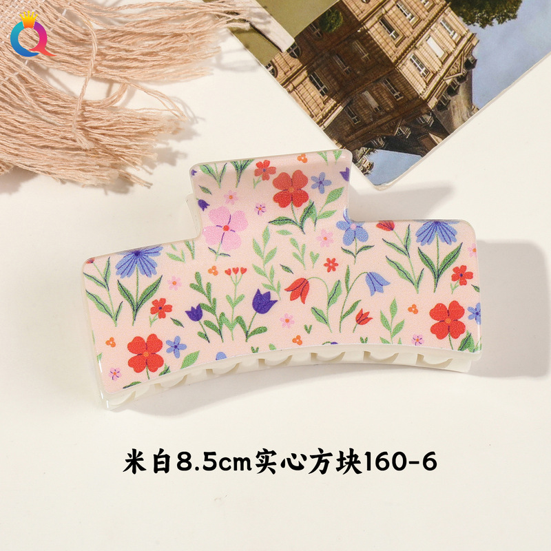 奇阅新款小清新UV印花抓夹时尚简约碎花发夹子高级感鲨鱼夹女批发|undefined