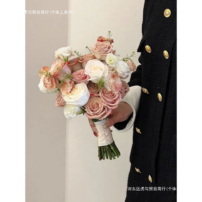 新款中式韩式高级婚礼新娘手捧花仿真手捧花高端玫瑰结婚订婚手捧|undefined