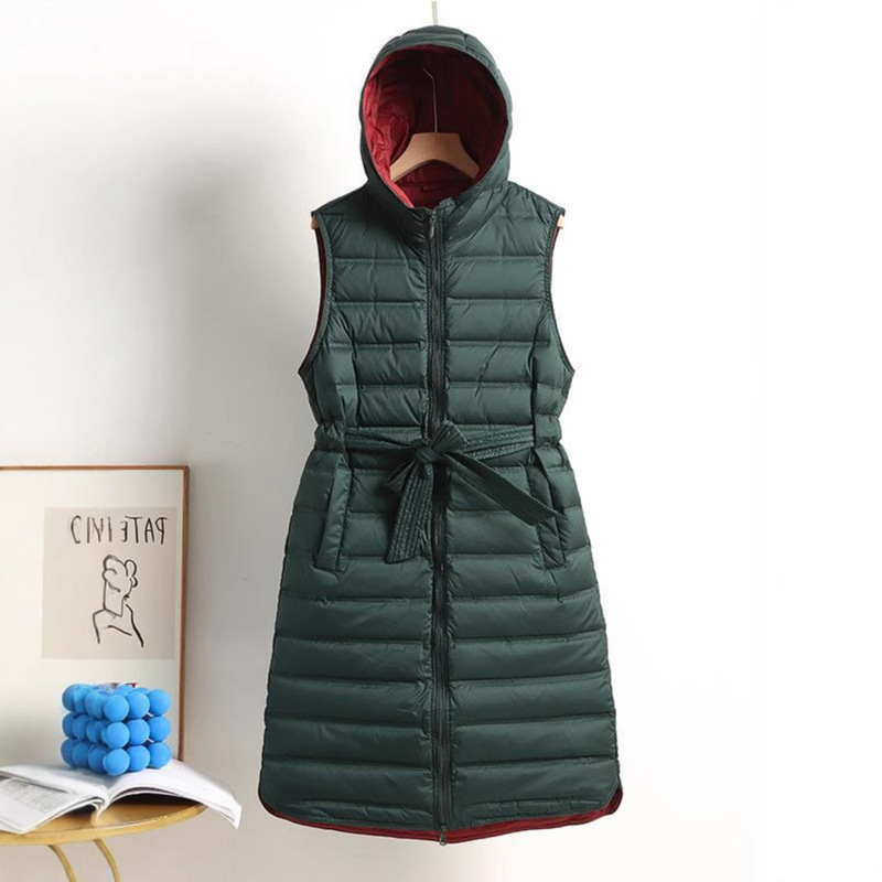 Autumn and Winter Seamless Laminated Lightweight Vest for Women Mid-Length Over-The-Knee Lightweight Warm Extended Thin down Jacket Vest